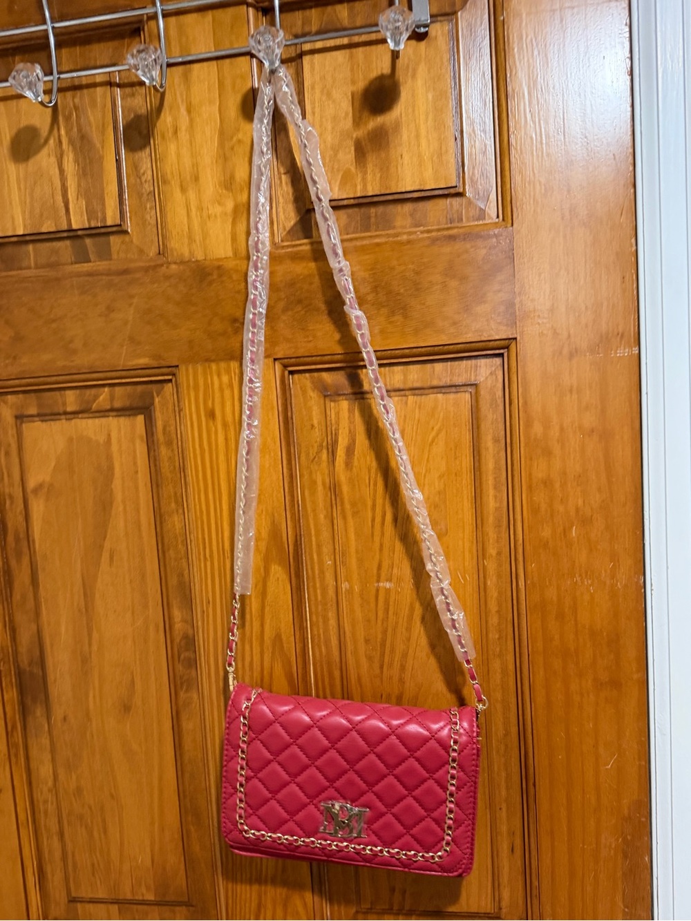 Badgley Mischka Quilted Hot Pink Chain-Trim Shoulder Bag
